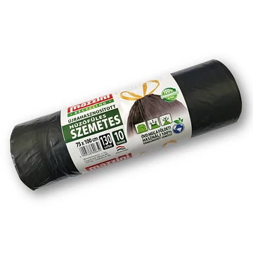 MAZZINI Újrahasznosított Húzófüles Szemetes 130 l (75x100cm) 10 db/roll (fekete)