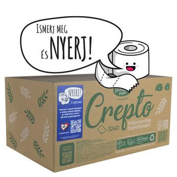 Környezetbarát Crepto wc papír, 3 rétegű, 12 tekercses fóliamentes, dobozos csomagolásban