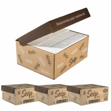 Ökotudatos Szép papír zsebkendő környezetbarát, fóliamentes csomagolásban, 4 dobozos kiszerelésben.