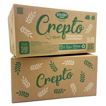 Környezetbarát Crepto wc papír, 3 rétegű, 12 tekercses fóliamentes, dobozos csomagolásban