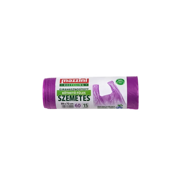 MAZZINI Újrahasznosított Köthető Füles Szemetes 60L (59x72cm) 15 db/roll (lila)