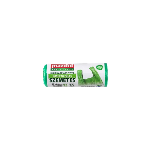 MAZZINI Újrahasznosított Köthető Füles Szemetes 35L (49x60cm) 20 db/roll (zöld)