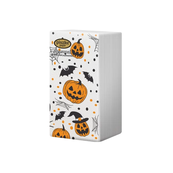 Halloween tökös textilhatású papírszalvéta töklámpás és denevér mintával